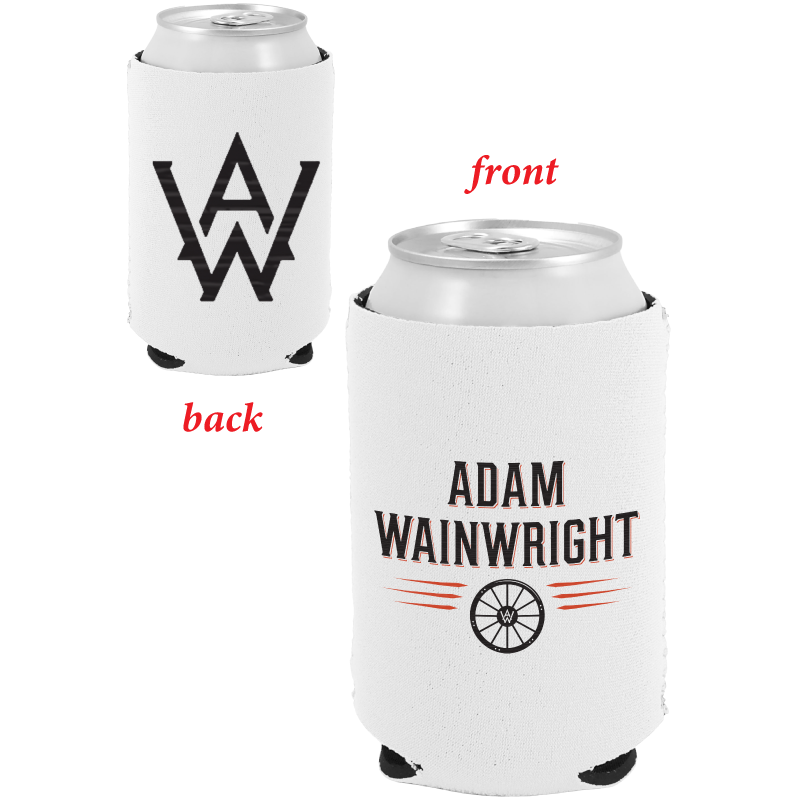 can cooler-white-front "adam wainwright" with wagon wheel-back logo