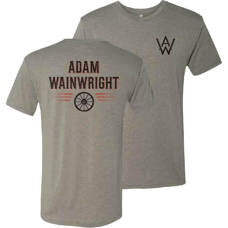 tee-venetian grey-front logo on chest-back "adam wainwright" with wagon wheel