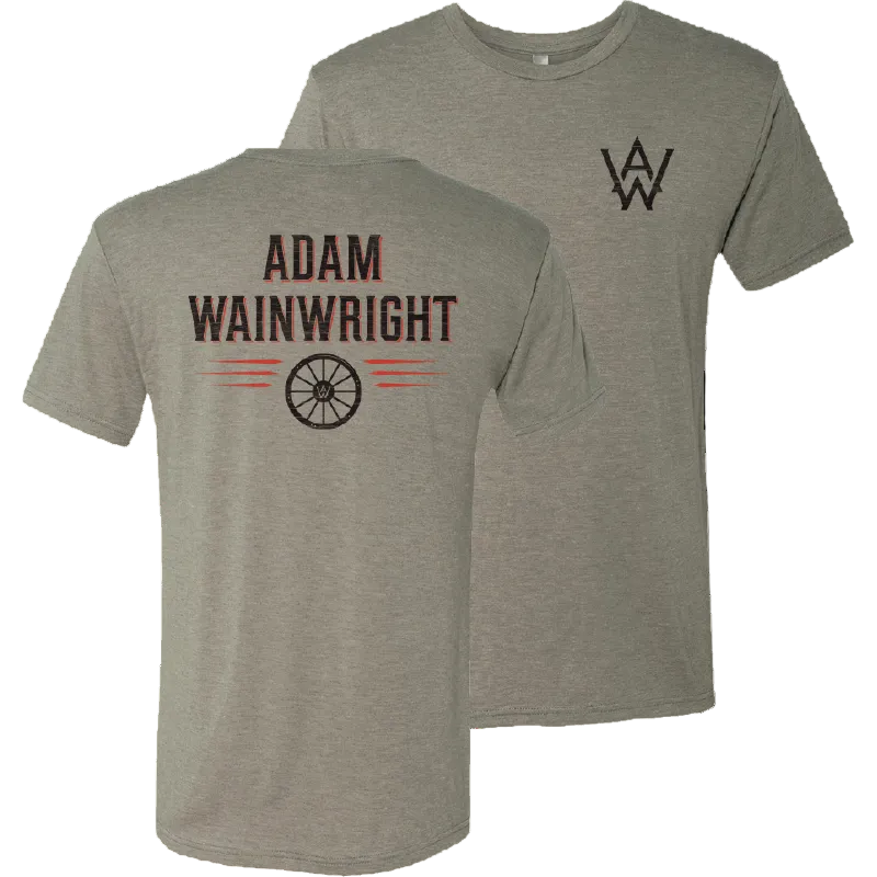 tee-venetian grey-front logo on chest-back "adam wainwright" with wagon wheel